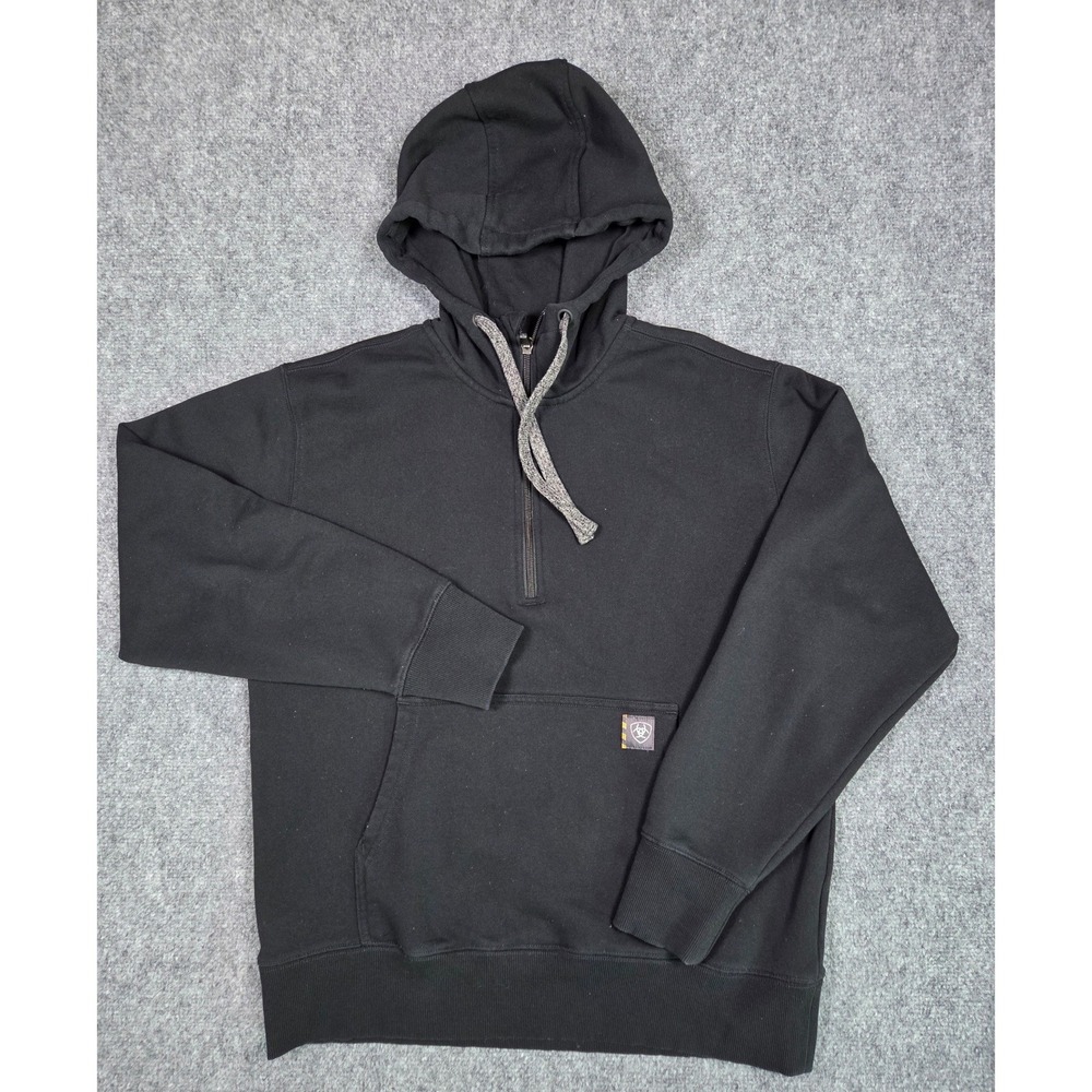 Ariat Rebar Workman 1/4 Zip Hoodie Mens Small Black Fleece Lined 10037725